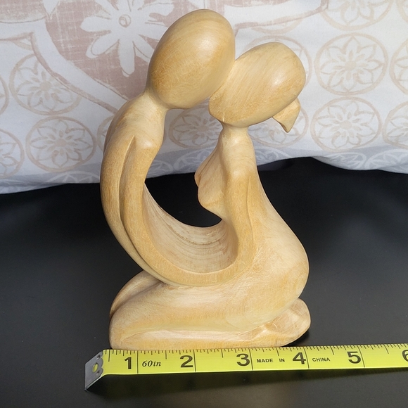 Hand Carved Wooden Abstract Couple Kissing - Picture 7 of 9